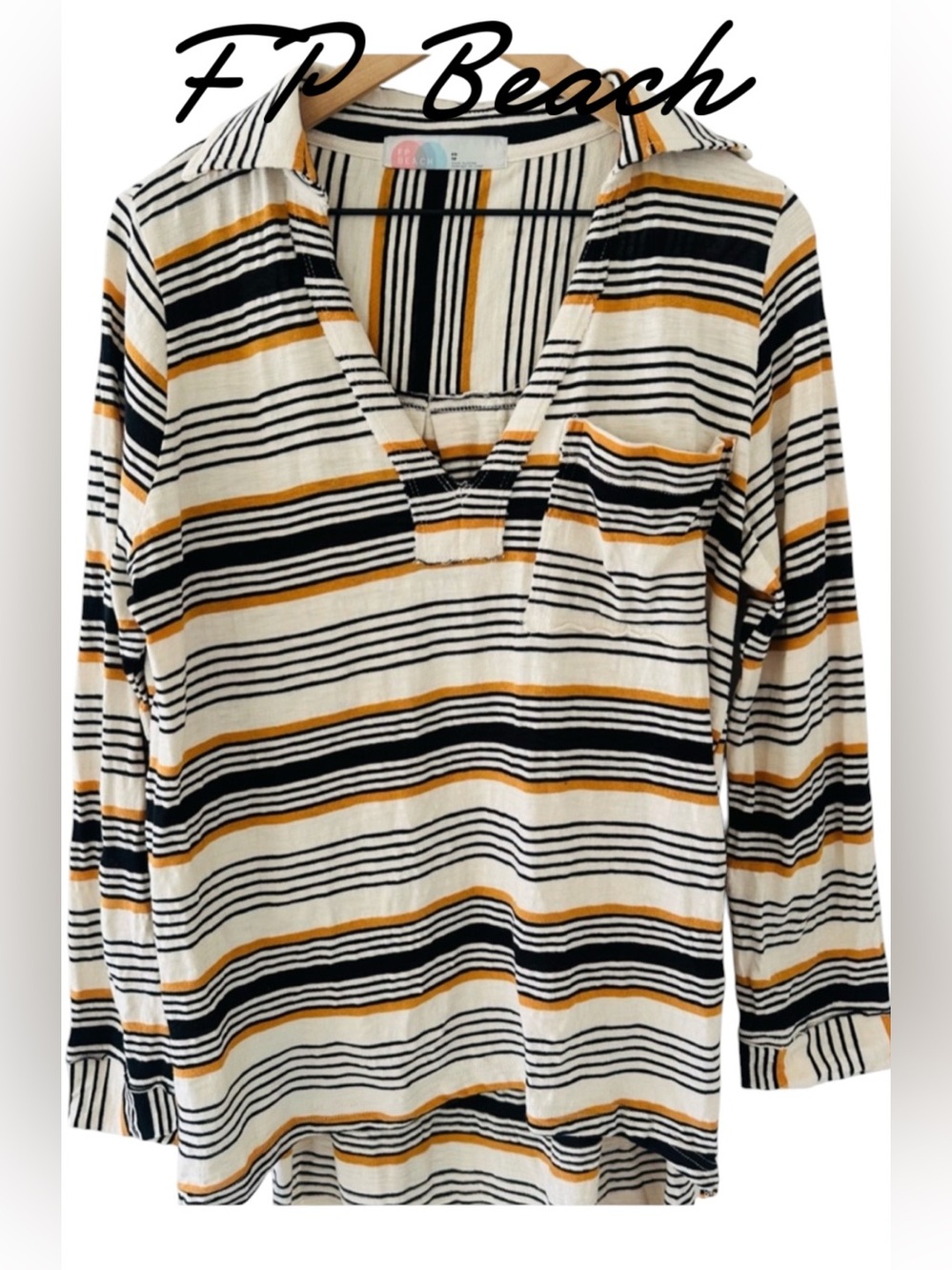 Free People Beach Striped V-Neck Long Sleeve Tunic : Beach Cover 💯 Cotton